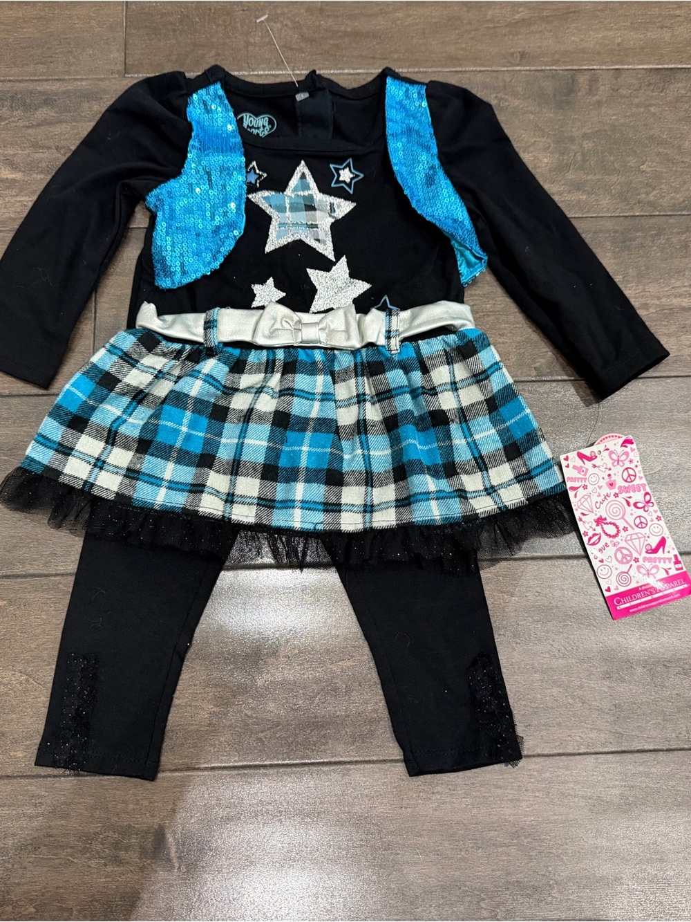 NWT Young Hearts Girls Plaid Tutu Dress & Leggings 2-Piece Set